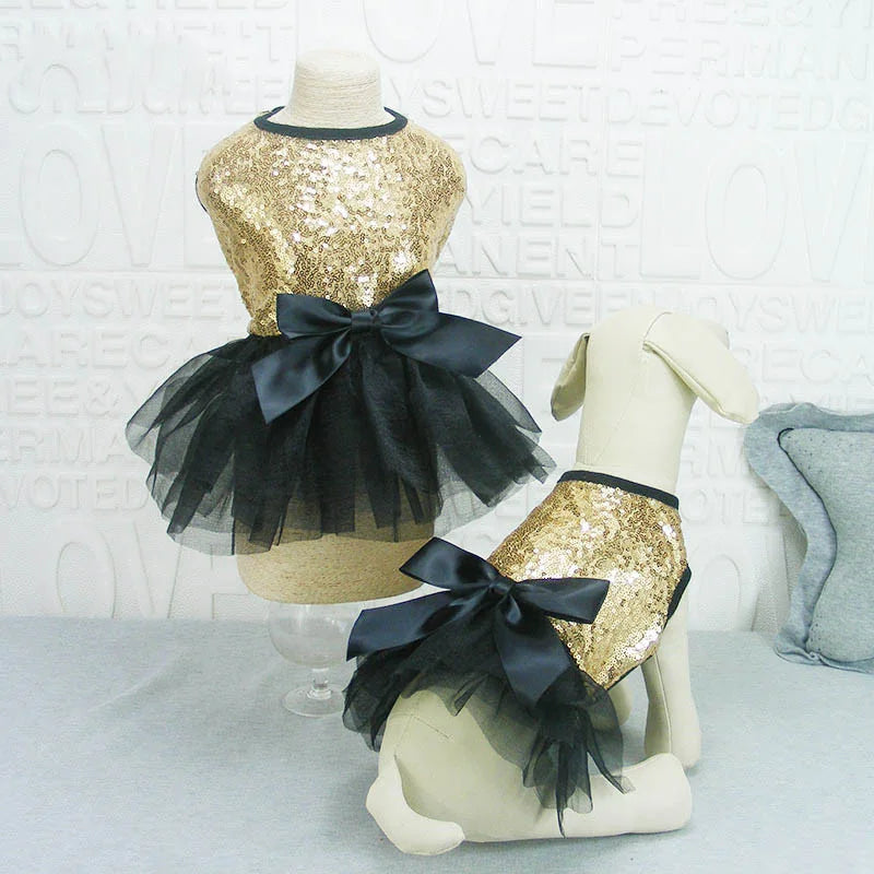 Abito per cani con paillettes scintillanti per cani di piccola taglia, gonna tutù con fiocco per cuccioli, abito da principessa di lusso, vestiti estivi per cani