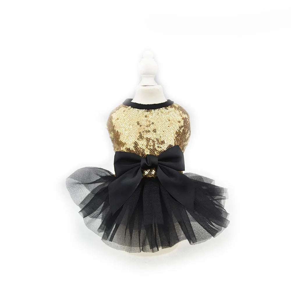 Abito per cani con paillettes scintillanti per cani di piccola taglia, gonna tutù con fiocco per cuccioli, abito da principessa di lusso, vestiti estivi per cani