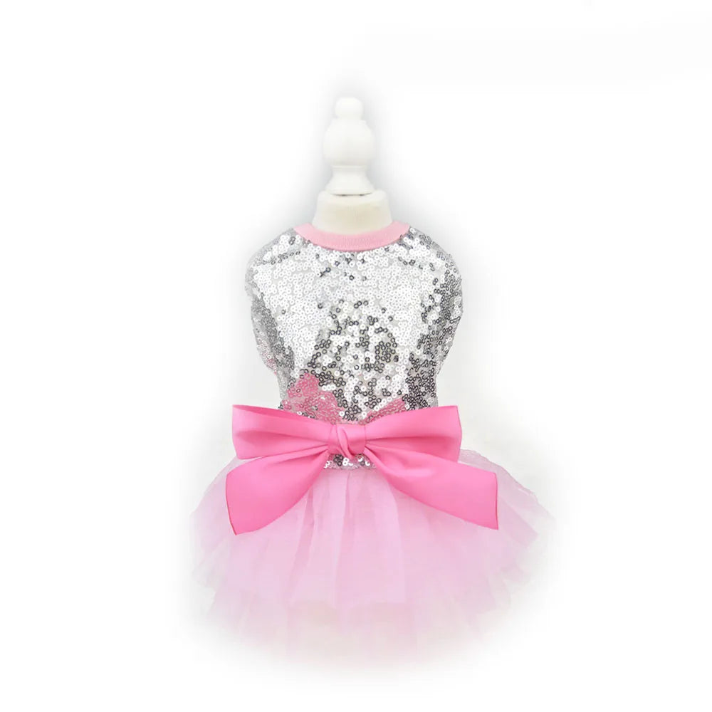 Abito per cani con paillettes scintillanti per cani di piccola taglia, gonna tutù con fiocco per cuccioli, abito da principessa di lusso, vestiti estivi per cani