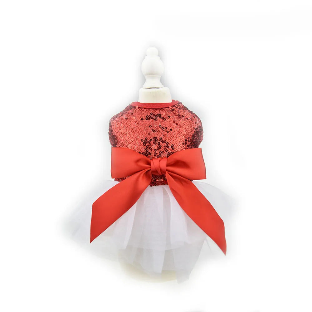 Abito per cani con paillettes scintillanti per cani di piccola taglia, gonna tutù con fiocco per cuccioli, abito da principessa di lusso, vestiti estivi per cani