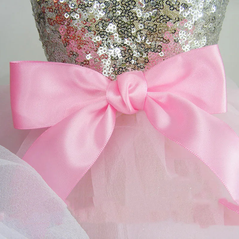 Abito per cani con paillettes scintillanti per cani di piccola taglia, gonna tutù con fiocco per cuccioli, abito da principessa di lusso, vestiti estivi per cani