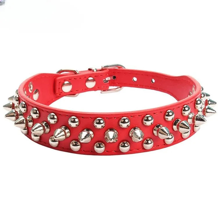 Collare per cani da compagnia in pelle regolabile Forniture per tracolla Collare per cani a spillo con rivetti punk in pelle PU Collari per animali domestici per cani di piccola taglia