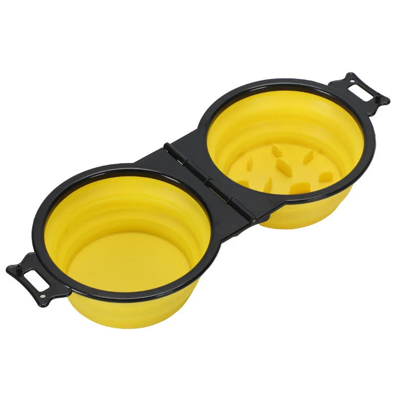 1 pezzo 2-in-1 pieghevole doppia ciotola ciotola di alimentazione portatile da viaggio all'aperto cane gatto ciotola per bere forniture per animali acqua di alimentazione all'aperto