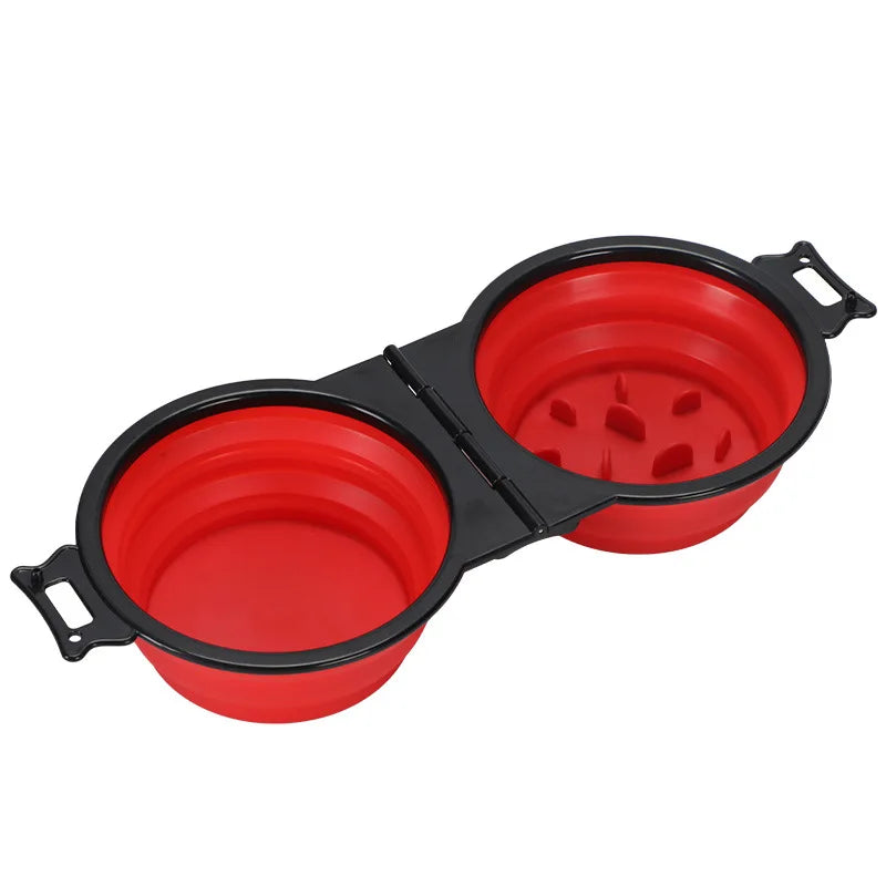 1 pezzo 2-in-1 pieghevole doppia ciotola ciotola di alimentazione portatile da viaggio all'aperto cane gatto ciotola per bere forniture per animali acqua di alimentazione all'aperto