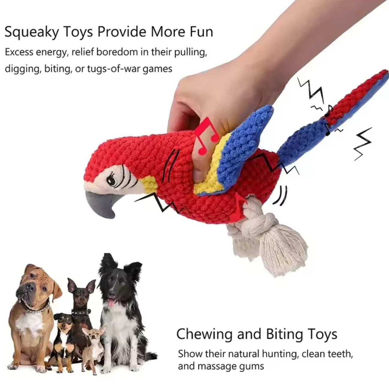 Giocattolo per cani pappagallo in peluche indistruttibile, giocattolo di pezza stridulo, forniture per animali domestici per cani di piccola e grande taglia