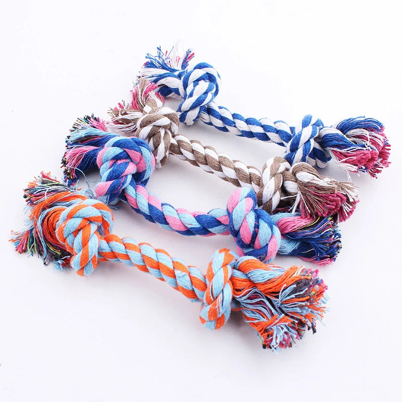 Colore casuale Giocattolo per cani da compagnia Corda per morso Doppio nodo Corda di cotone Divertente giocattolo per gatti Denti resistenti ai morsi e affilati Forniture per animali domestici Giocattoli per cuccioli