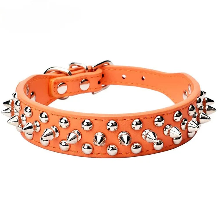 Collare per cani da compagnia in pelle regolabile Forniture per tracolla Collare per cani a spillo con rivetti punk in pelle PU Collari per animali domestici per cani di piccola taglia