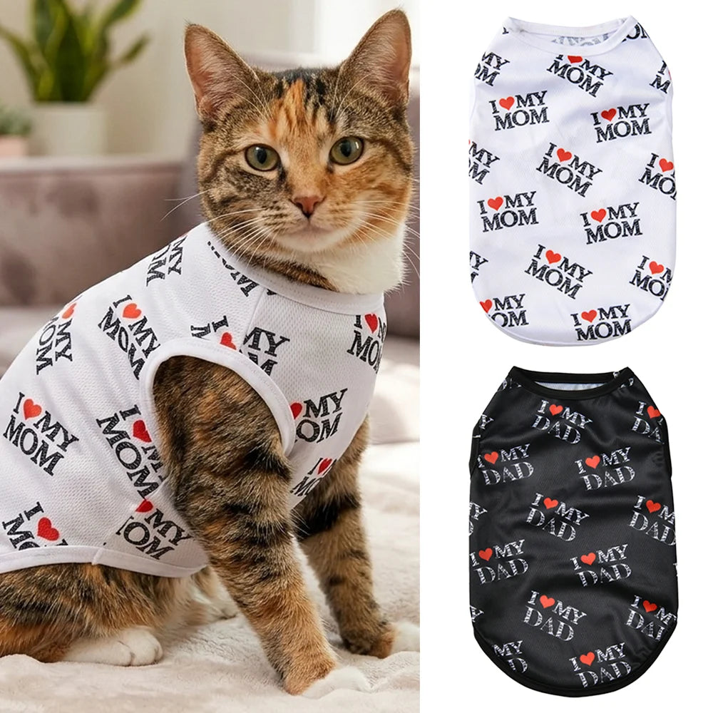 Abbigliamento Morbido Estivo per Gatti, Maglietta Traspirante per Animali Domestici, Gilet Leggero con Stampa di Lettere Carine, Pullover per Gatti e Cuccioli