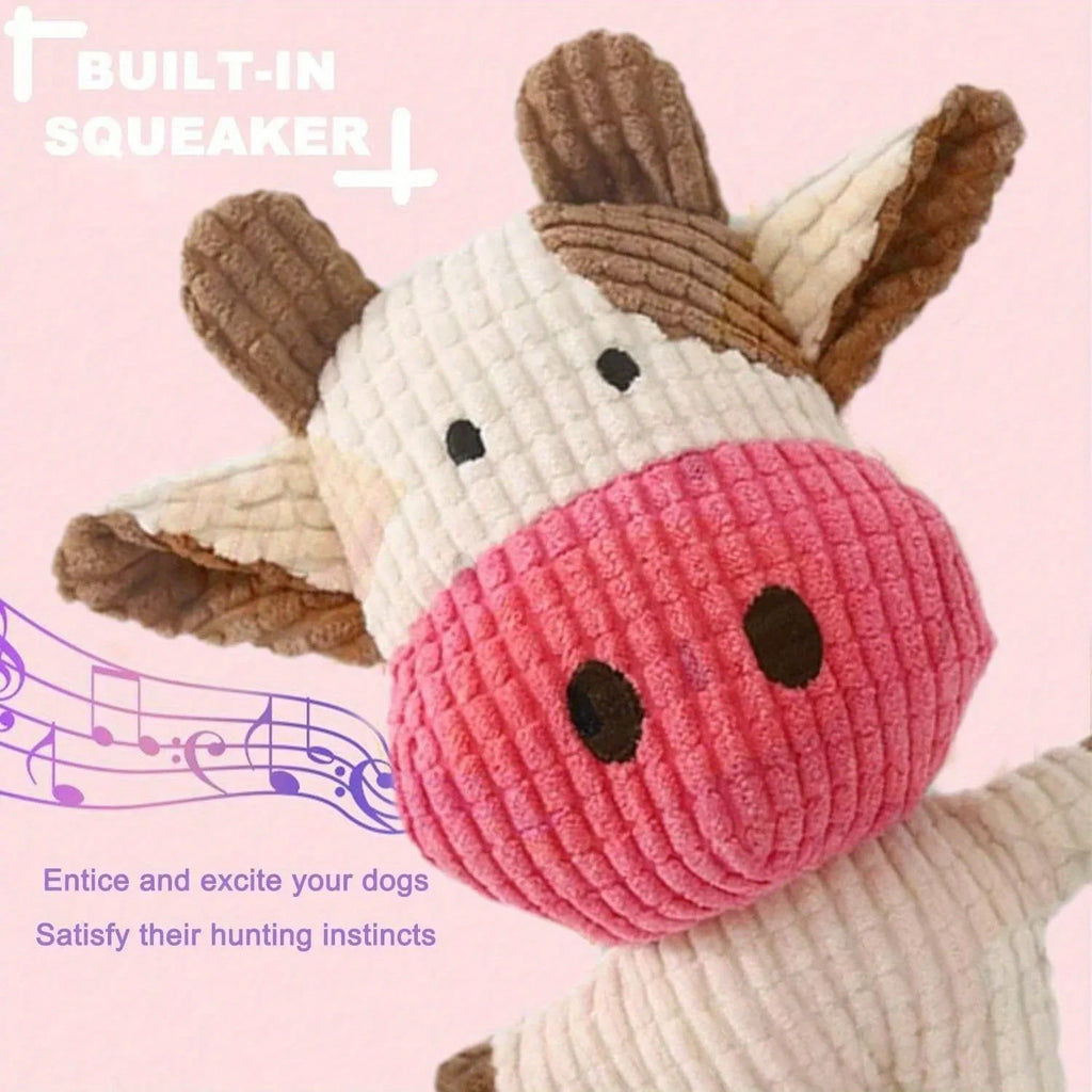 Divertente giocattolo per animali domestici Forma di mucca Velluto a coste Giocattolo da masticare per cani Cucciolo Squeaker Squeaky Peluche Osso Molare Giocattolo per cani Addestramento per animali domestici Accessorio per