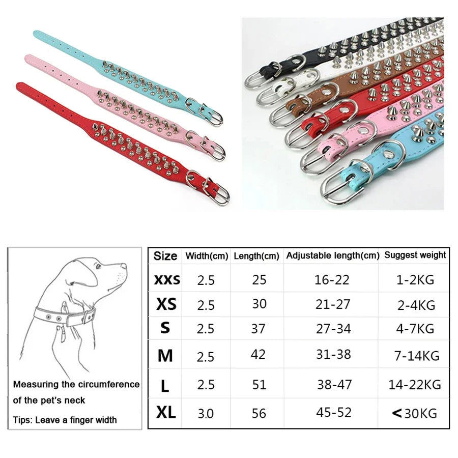Collare per cani da compagnia in pelle regolabile Forniture per tracolla Collare per cani a spillo con rivetti punk in pelle PU Collari per animali domestici per cani di piccola taglia