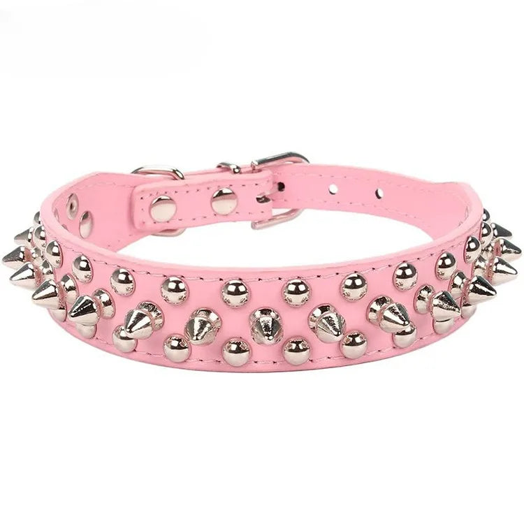 Collare per cani da compagnia in pelle regolabile Forniture per tracolla Collare per cani a spillo con rivetti punk in pelle PU Collari per animali domestici per cani di piccola taglia