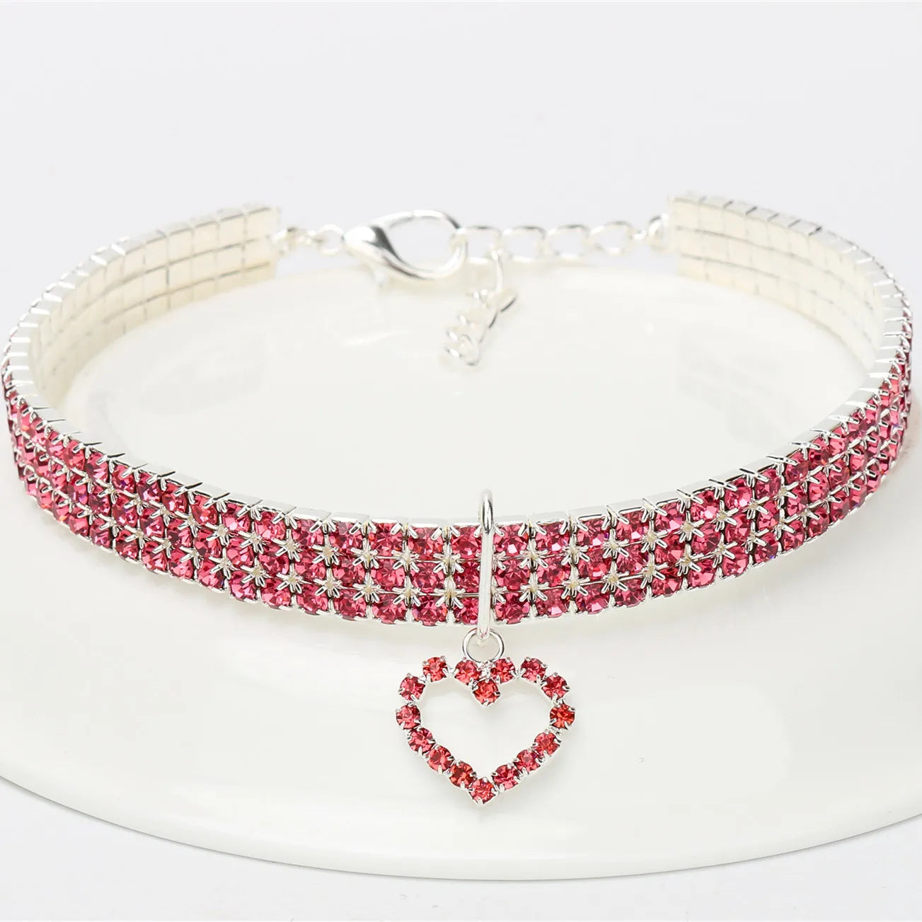 Nuovo collare per cani e gatti Collari per animali domestici con strass elastici a tre file Collana con decorazione d'amore Ornamento per cuccioli di gattino Forniture per animali domestici
