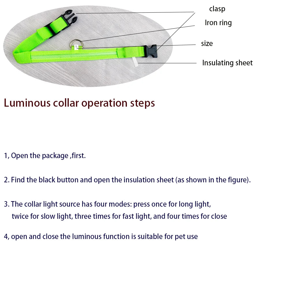 Guinzaglio per cani in nylon LED di sicurezza notturna lampeggiante che si illumina al buio Collare per cani da compagnia fluorescente luminoso