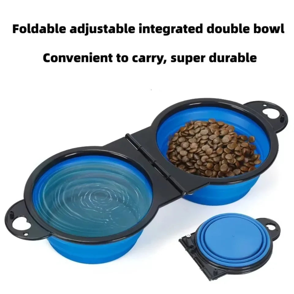 1 pezzo 2-in-1 pieghevole doppia ciotola ciotola di alimentazione portatile da viaggio all'aperto cane gatto ciotola per bere forniture per animali acqua di alimentazione all'aperto