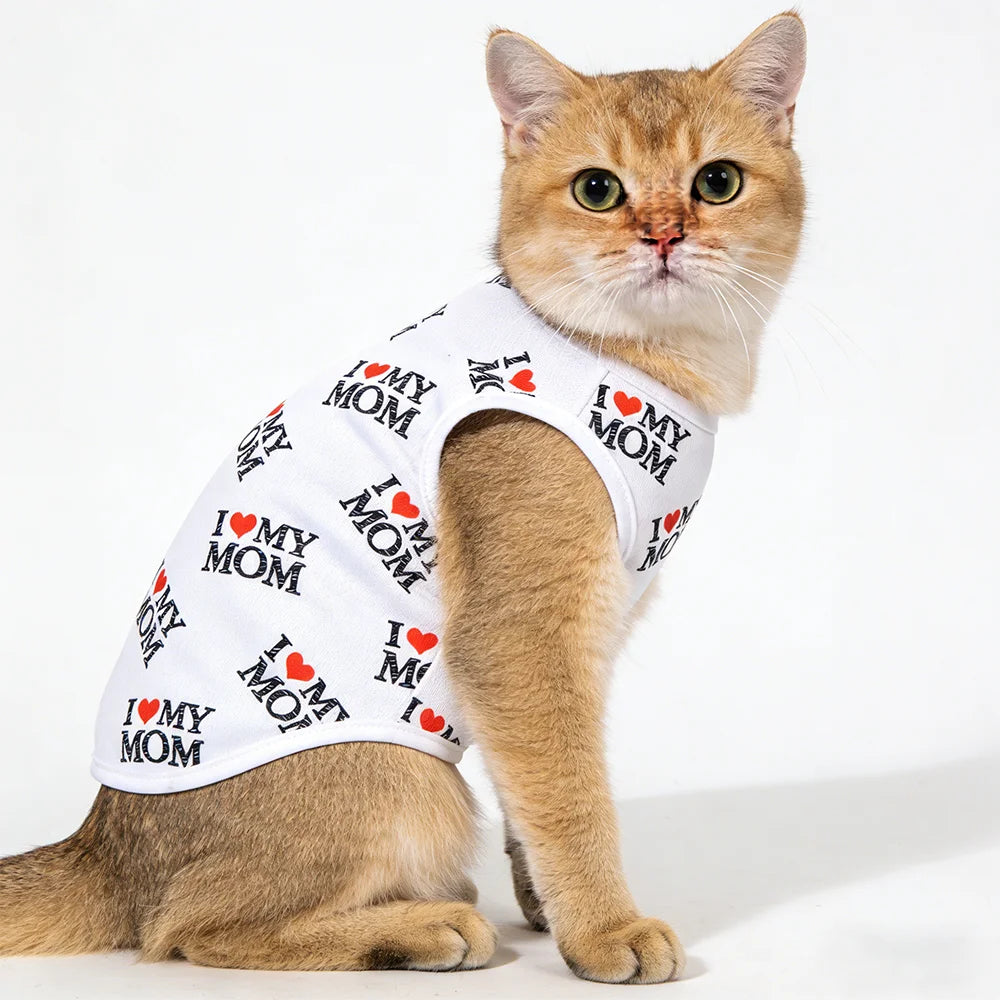 Abbigliamento Morbido Estivo per Gatti, Maglietta Traspirante per Animali Domestici, Gilet Leggero con Stampa di Lettere Carine, Pullover per Gatti e Cuccioli
