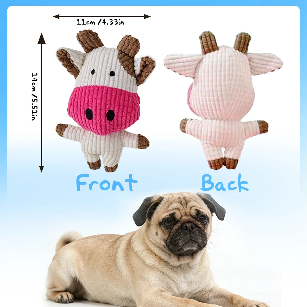 Divertente giocattolo per animali domestici Forma di mucca Velluto a coste Giocattolo da masticare per cani Cucciolo Squeaker Squeaky Peluche Osso Molare Giocattolo per cani Addestramento per animali domestici Accessorio per