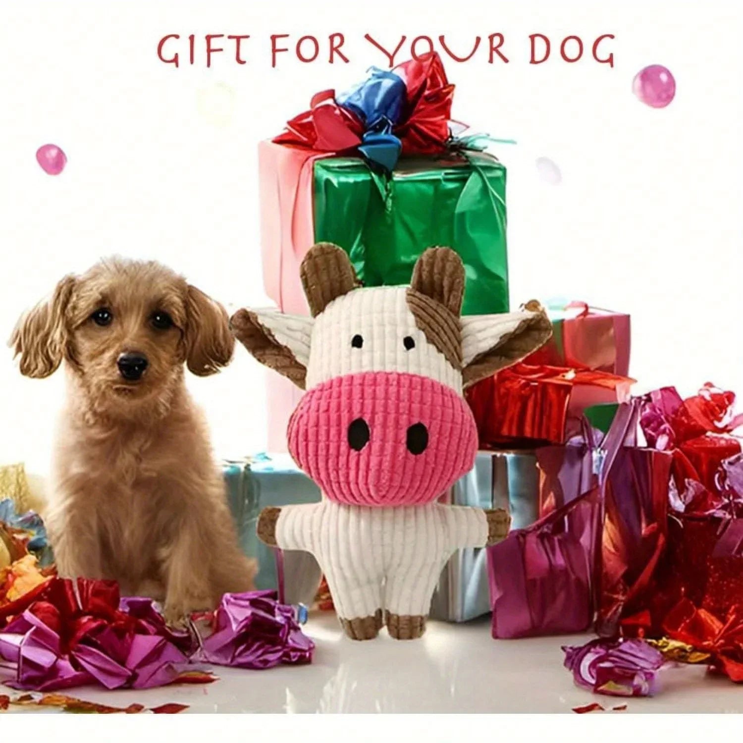 Divertente giocattolo per animali domestici Forma di mucca Velluto a coste Giocattolo da masticare per cani Cucciolo Squeaker Squeaky Peluche Osso Molare Giocattolo per cani Addestramento per animali domestici Accessorio per