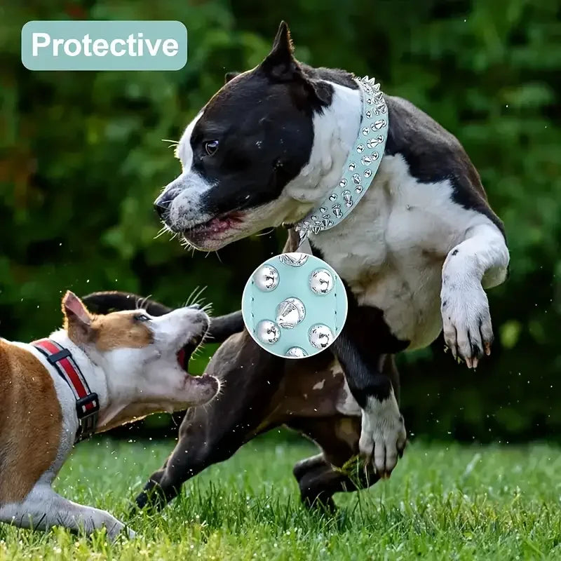 Set collare e guinzaglio per cani a spillo, collare per cani regolabile in pelle con rivetti per passeggiate all'aperto