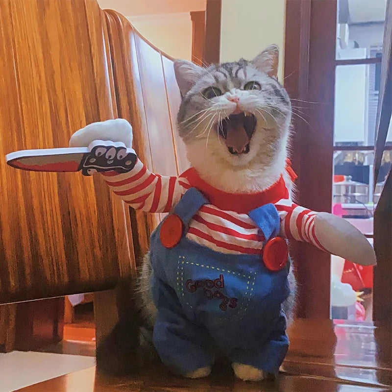 Divertenti vestiti per gatti Costumi cosplay di Halloween per cani di taglia piccola e media Gatti creativi per animali domestici Tute per gattini Cappotto morbido e caldo per gatti