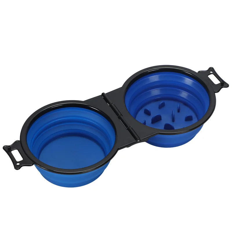 1 pezzo 2-in-1 pieghevole doppia ciotola ciotola di alimentazione portatile da viaggio all'aperto cane gatto ciotola per bere forniture per animali acqua di alimentazione all'aperto