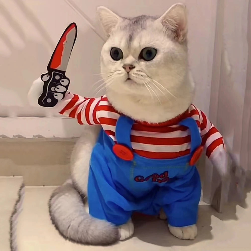 Divertenti vestiti per gatti Costumi cosplay di Halloween per cani di taglia piccola e media Gatti creativi per animali domestici Tute per gattini Cappotto morbido e caldo per gatti