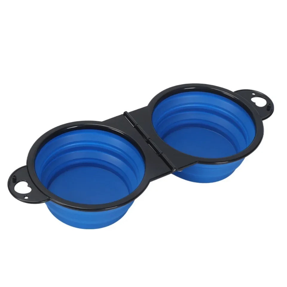 1 pezzo 2-in-1 pieghevole doppia ciotola ciotola di alimentazione portatile da viaggio all'aperto cane gatto ciotola per bere forniture per animali acqua di alimentazione all'aperto