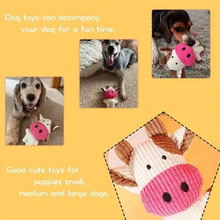 Divertente giocattolo per animali domestici Forma di mucca Velluto a coste Giocattolo da masticare per cani Cucciolo Squeaker Squeaky Peluche Osso Molare Giocattolo per cani Addestramento per animali domestici Accessorio per