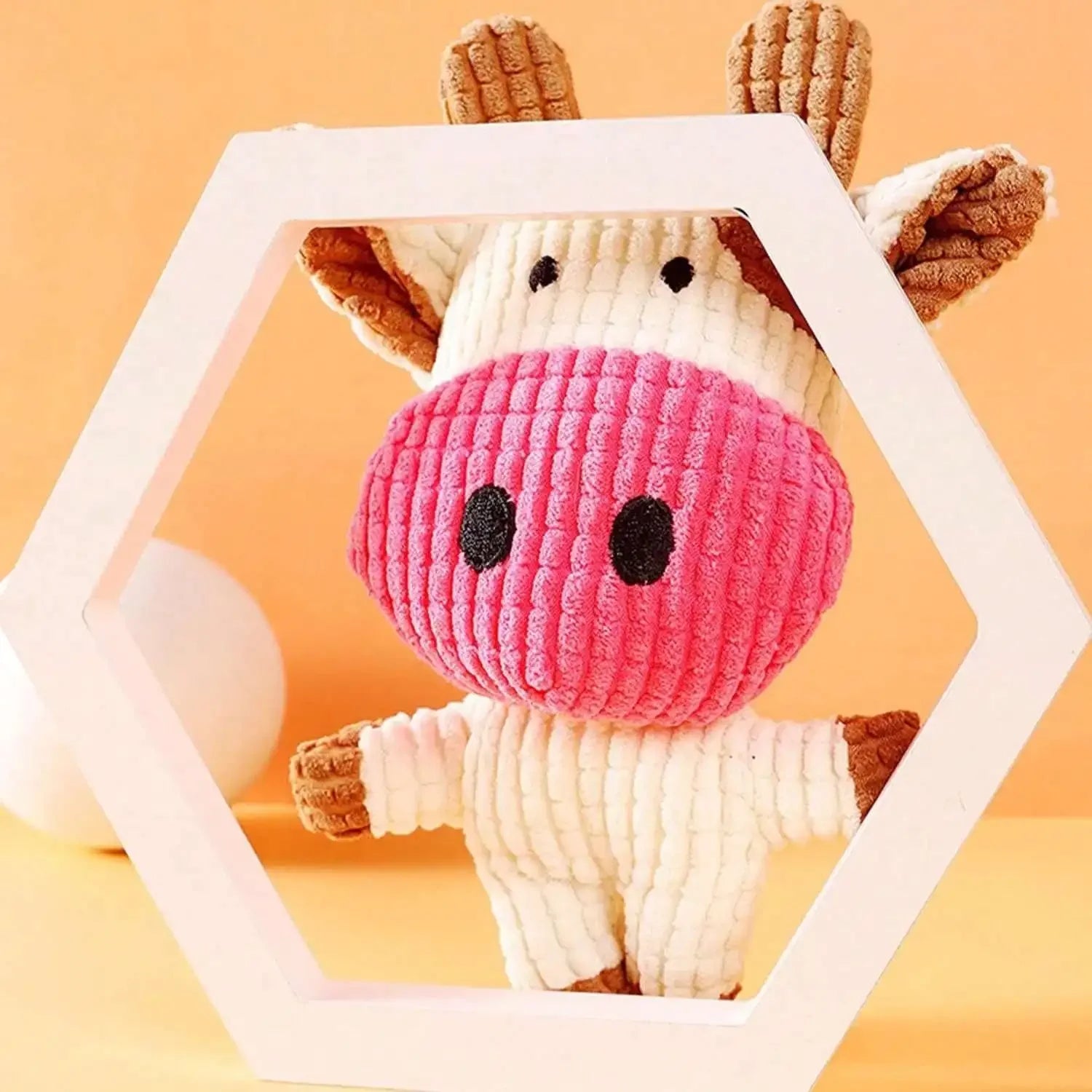 Divertente giocattolo per animali domestici Forma di mucca Velluto a coste Giocattolo da masticare per cani Cucciolo Squeaker Squeaky Peluche Osso Molare Giocattolo per cani Addestramento per animali domestici Accessorio per
