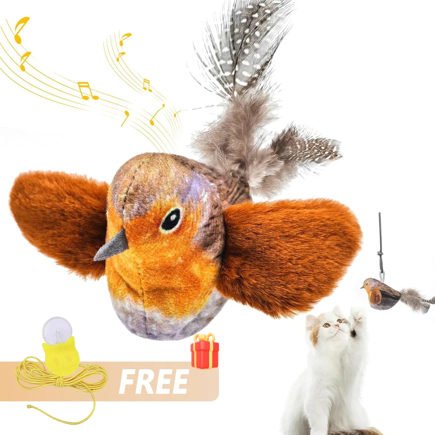 Giocattoli per Gatti a Forma di Uccello Realistici, Giocattolo Interattivo per Gatti con Suono di Uccello, Giocattolo in Peluche con Erba Gatta per Gatti e Gattini