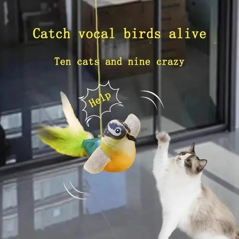 Giocattoli per Gatti a Forma di Uccello Realistici, Giocattolo Interattivo per Gatti con Suono di Uccello, Giocattolo in Peluche con Erba Gatta per Gatti e Gattini